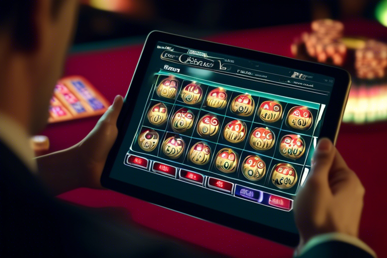 A person using a tablet to compare information from a casino review with the official casino website