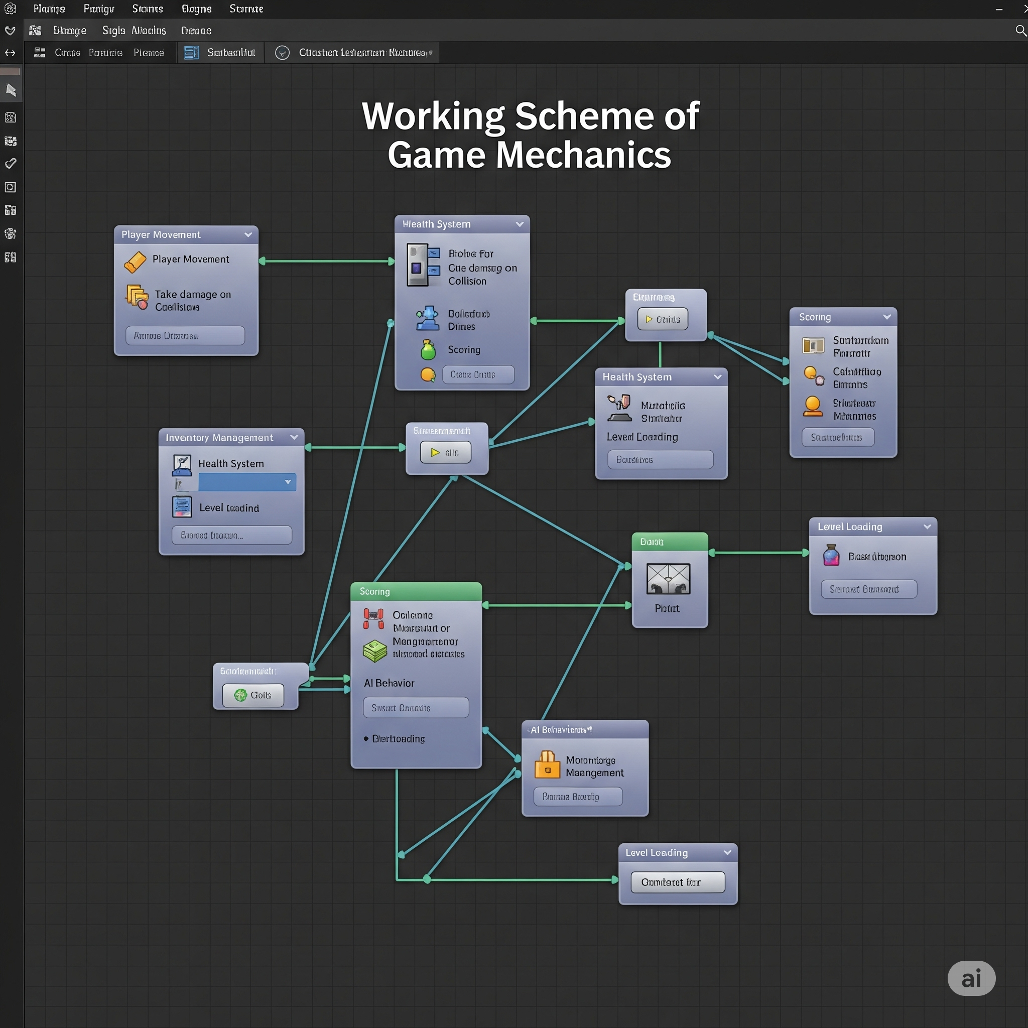 Схема игровых механик в Unity редакторе